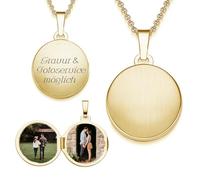 Amoonìc Medaillon rund zum Öffnen für Bilder Gelbgold vergoldet | Kette Damen Medallion mit Bild | Amulett Anhänger mit Foto personalisiert | Halskette mit Gravur | Schmuck Geschenk zur Erinnerung