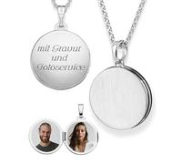 Amoonìc Medaillon rund zum Öffnen für Bilder Silber 925 | Kette Damen Medallion mit Bild | Amulett Anhänger mit Foto personalisiert | Halskette mit Gravur | Schmuck Geschenk zur Erinnerung