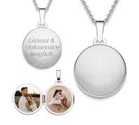 Amoonìc Medaillon rund zum Öffnen für Bilder Silber 925 | Kette Damen Medallion mit Bild | Amulett Anhänger mit Foto personalisiert | Halskette mit Gravur | Schmuck Geschenk zur Erinnerung
