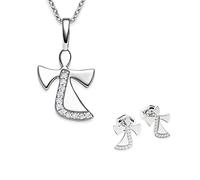 Amoonìc Schmuckset Mädchen Silber 925 Engel Kette Kommunion Geschenk Schmuck Schutzengel Kette Kinder Geschenke Taufe zur Geburt Kinderkette Halskette Ohrringe