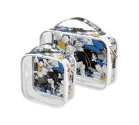 Amooorous 2 Stück Graffiti-Kunst-Blumen und weiße blaue Schmetterlinge, transparent, dekorativ, zum Aufhängen, Kulturbeutel, Reisezubehör, TSA-zugelassen, tragbare Kosmetiktasche, Reisetasche,