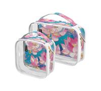 Amooorous 2 Stück Rose Gold Blume klar dekoratives Reise-Kulturset TSA-zugelassen wasserdicht Make-up Organizer Tasche Herren Rasierset Maquillaje, Rotgoldene Blume, 1 size