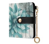 Amooorous A Close Up of Grey and Teal Floral Leaves on White Fabric Fancy Womens Lightweight Foldable Wallet PU Leather Wallet with Card Slots for Women Girls