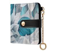 Amooorous A Close Up of Grey and Teal Floral Leaves on White Fabric Portable Women's Folding Wallet Premium PU Leather Wallet for Men Women Travel