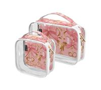 Amooorous Bolsa de Almacenamiento Kulturbeutel, rotgoldene Schleife, transparent, TSA-genehmigt, tragbar, klein, Kosmetiktasche, Reisezubehör, 2 Stück, Roségoldene Schleife, 1 size