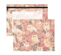 Amooorous Federmäppchen mit 3 Löchern, Aufbewahrungstasche für 3 Ringe, 2 Stück, Lehrer, Zuhause, Cartoon, niedliches rosa Kätzchen