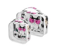 Amooorous Kulturbeutel mit niedlichem schwarz-weißem Kätzchen, transparent, dekorativ, groß, TSA-geprüft, transparent, große Kosmetiktasche, Reisezubehör, 2 Stück, Niedliches schwarz-weißes Kätzchen,