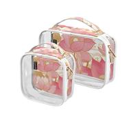 Amooorous Kulturbeutel mit rosegoldener Blume, transparent, klein, TSA-geprüft, multifunktional, groß, Kosmetiktaschen für Damen, Flughafen, Fluggesellschaften, 2 Stück, Rotgoldene Blume, 1 size