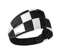 Amooorous Schwarzes und weißes kariertes Muster, rutschfestes, dickes Stirnband, elastisches Schweißband für Damen, für athletische Sportarten, Tennis, Workout, Bandas para el cabello