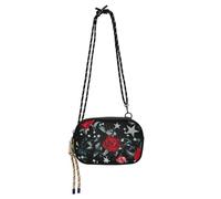 Amooorous Silberne Sterne, rote Rosen, schwarze Crossbody-Tasche für Damen, praktisch mit Kreditkartenfächern, Handytasche, zum Einkaufen, bolsa de mano para mujer elegant