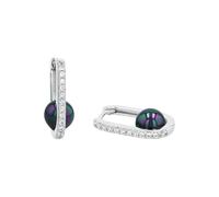 Amor Creolen 925 Sterling Silber Damen Ohrschmuck, mit Zirkonia synth., mit Muschelkernperle, 1,7 cm, Schwarz, Kommt in Schmuck Geschenk Box, 2039089