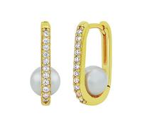 Amor Creolen 925 Sterling Silber Damen Ohrschmuck, mit Zirkonia synth., mit Muschelkernperle, 1,7 cm, Weiß, Kommt in Schmuck Geschenk Box, 2040007