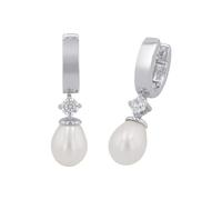 Paar Creolen AMOR "2017288", silber (silberfarben, kristallweiß, kristallweiß), Ohrringe, Damen, Silber 925 (Sterlingsilber)-Perlen, Silber 925 (Sterlingsilber), Perlen, mit Kristall - mit Süßwasserzu