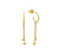 Amor Creolen Damen, Gold, onesize, Stern, 6 mm, Weiß, Silber 925, vergoldet 2032787