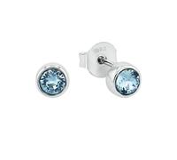 Amor Damen Ohrstecker aus 925er Sterling Silber mit Zirkonia (synth.) aus Kristallglas, 0,6 cm, Blau, Kommt in Schmuck Geschenk Box, 9131785