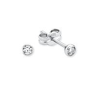 amor Damen-Ohrstecker, rund glänzend, 925 Sterling-Silber mit Zirkonia weiß