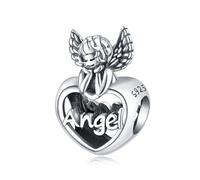 Amor Engel Herz Perlen Charme, 925 Sterling Silber Charme Armband Zubehör, kompatibel mit Pandora Armband Halskette