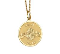 Amor Fati gravierte Münzanhänger-Halskette, 24 mm, mit 45,7 cm langer Ankerkette | Sterlingsilber, vergoldet | Unisex-Schmuckgeschenk | LK_PNDN_0022