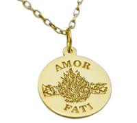 Amor Fati Halskette mit geprägtem Anhänger aus 925er Sterlingsilber mit Goldplattierung, 45,7 cm lange Ankerkette, runder Anhänger, handgefertigter Unisex-Schmuck |LK_EMBO_00042