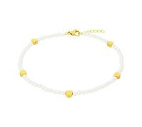 Amor Fußkette Edelstahl Damen Sommerschmuck, mit Glasperle, 23+2 cm, Weiß, Herz, Kommt in Schmuck Geschenk Box, 2040013