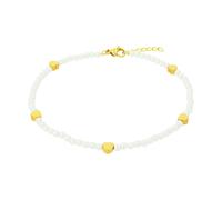 Amor Fußkette Edelstahl Damen Sommerschmuck, mit Glasperle, 23+2 cm, Weiß, Herz, Kommt in Schmuck Geschenk Box, 2040013