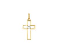 Amor Motivanhänger Gold 375/9ct Damen Anhänger, mit Zirkonia synth., 1,8 cm, Weiß, Kreuz, Kommt in Schmuck Geschenk Box, 2039171