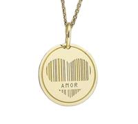 Amor Herz-Anhänger mit gravierter Münze, 24 mm, mit 45,7 cm langer Ankerkette | Sterlingsilber, vergoldet | Unisex-Schmuckgeschenk | LK_PNDN_0025