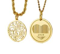 Amor Herz-Liebesanhänger & Vintage-Filigran-Halsketten-Set, 2er-Pack, vergoldetes 925er Sterlingsilber, 28 mm rundes Münzmedaillon, romantischer Charme, Schmuckgeschenk für Damen und Herren