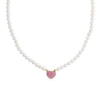 Amor Kette mit Anhänger 925 Sterling Silber Damen Halsschmuck, mit Kristall synth., mit Muschelkernperle, 42+3 cm, Herz, Kommt in Schmuck Geschenk Box, 2039225