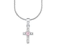 Kette mit Anhänger AMOR "rosa Herz, Kreuz, 2021302" Halsketten Gr. Silber 925 (Sterlingsilber), Länge: 38 cm, bunt (silberfarben, rosa, weiß, rosa) Mädchen Mädchenschmuck mit Zirkonia (82906327-0)