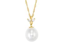 Amor Kette mit Anhänger für Damen, Gold 585, Zirkonia synth., Süßwasserzuchtperle | Blatt, gold Gold