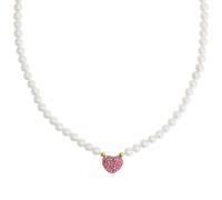 Amor Kette mit Anhänger 925 Sterling Silber Damen Halsschmuck, mit Kristall synth., mit Muschelkernperle, 42+3 cm, Herz, Kommt in Schmuck Geschenk Box, 2039225