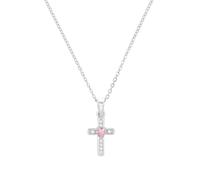 Kette mit Anhänger AMOR "rosa Herz, Kreuz, 2021302" Halsketten Gr. Silber 925 (Sterlingsilber), Länge: 38 cm, bunt (silberfarben, rosa, weiß, rosa) Mädchen Mädchenschmuck mit Zirkonia (82906327-0)