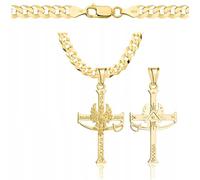 Amor Luxury Goldkette Herren mit Kreuz 585, Kette 925/585 - 5 mm, mit Adler, Polnisch, Patriotische Halskette 45 cm