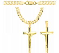 Amor Luxury goldkette herren mit kreuz 585, Kette Herren 925/585 - kreuz kette herren gold 585 massiv - 5 mm, Kreuz Kette 45 cm - Goldkette Kreuzkette - Halskette Herren Panzerung