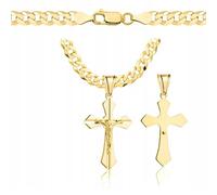 Amor Luxury goldkette herren mit kreuz 585, Kette Herren 925/585 - kreuz kette herren gold 585 massiv - 5 mm, Kreuz Kette 70 cm - Goldkette Kreuzkette - Halskette Herren Panzerung