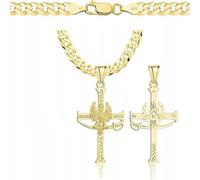 Amor Luxury goldkette herren mit kreuz 585, Kette Herren 925/585 - kreuz kette herren massiv - 5 mm, Kreuz und Adler, polnisch, patriotische Halskette 60 cm