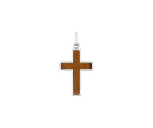 Amor Motivanhänger aus Edelstahl für Herren Anhänger, mit Tigerauge, 4,1 cm, Braun, Kreuz, Geschenk für Mann und Freund, Kommt in Schmuck Geschenk Box