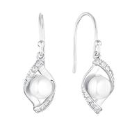 Amor Ohrhänger 925 Sterling Silber Damen Ohrschmuck, mit Zirkonia synth., mit Süßwasserzuchtperle, 2,8 cm, Silber, Kommt in Schmuck Geschenk Box, 9179466