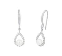 Amor Ohrhänger 925 Sterling Silber Damen Ohrschmuck, mit Zirkonia synth., mit Süßwasserzuchtperle, 2,9 cm, Silber, Kommt in Schmuck Geschenk Box, 2026194