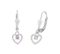 Amor Ohrhänger 9209620 Mädchen, Herz 6 mm, Rosa, Silber 925 rhodiniert, mit Zirkonia (synth.)