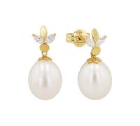Amor Ohrhänger Damen Ohrschmuck, mit Zirkonia synth., mit Süßwasserzuchtperle, 1,5 cm, Gold, Blatt, Kommt in Schmuck Geschenk Box, 2019929