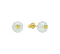 Amor Ohrstecker Herzen 925 Sterling Silber Damen – Muschelkernperle Weiß 0,8 cm – Geschenkbox