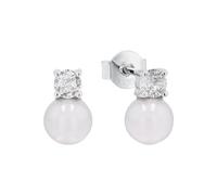 Amor Ohrstecker 925 Sterling Silber Damen Ohrschmuck, mit Zirkonia synth., mit Muschelkernperle, 1 cm, Silber, Kommt in Schmuck Geschenk Box, 2016100