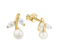 amor - Ohrstecker für Damen, Gold 585, Zirkonia synth., Glasperle | Blatt Ketten Weiss