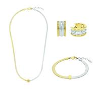 Amor Schmuck-Set für Damen aus Edelstahl, bestehend aus Halskette, Creolen & Armband, Bicolor, IP Gold, Geschenkidee
