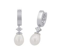 Paar Creolen AMOR "2017288", silber (silberfarben, kristallweiß, kristallweiß), Ohrringe, Damen, Silber 925 (Sterlingsilber)-Perlen, Silber 925 (Sterlingsilber), Perlen, mit Kristall - mit Süßwasserzu