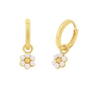 Amor Creolen 925 Sterling Silber Damen Ohrschmuck, mit Muschelkernperle, 2,2 cm, Gold, Blume, Kommt in Schmuck Geschenk Box, 2035968