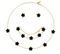 AmorArtSky Glücksklee-Halsketten-Schmuck-Set, 18 Karat vergoldet, Blumen-Design, fünfblättriges Armband, Kleeblatt-Halskettenanhänger, Kleeblatt-Ohrringe für Frauen, Glücksgeschenke für Mutter