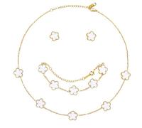 AmorArtSky Glücksklee-Halsketten-Schmuck-Set, 18 Karat vergoldet, Blumen-Design, fünfblättriges Armband, Kleeblatt-Halskettenanhänger, Kleeblatt-Ohrringe für Frauen, Glücksgeschenke für Mutter